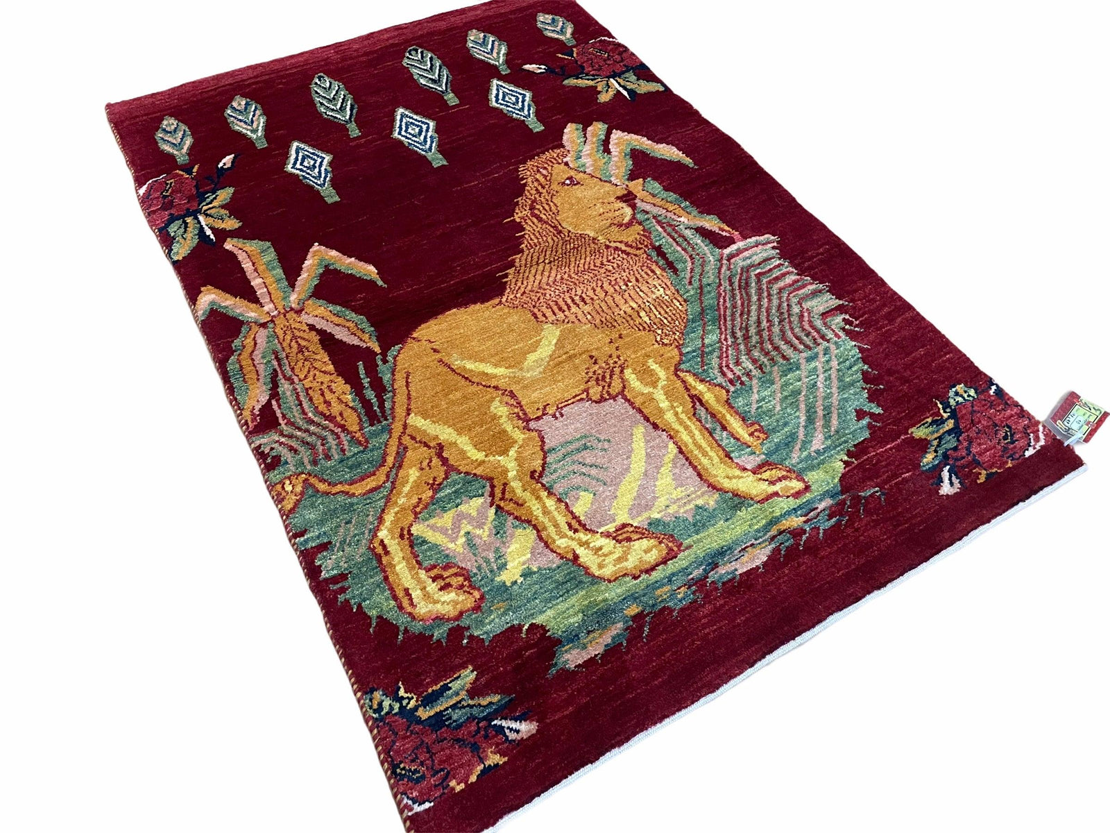 3 X 5 Handmade Rug New Vintage Rug Quality Wool Pictorial Lion Jungle Veg Dyes