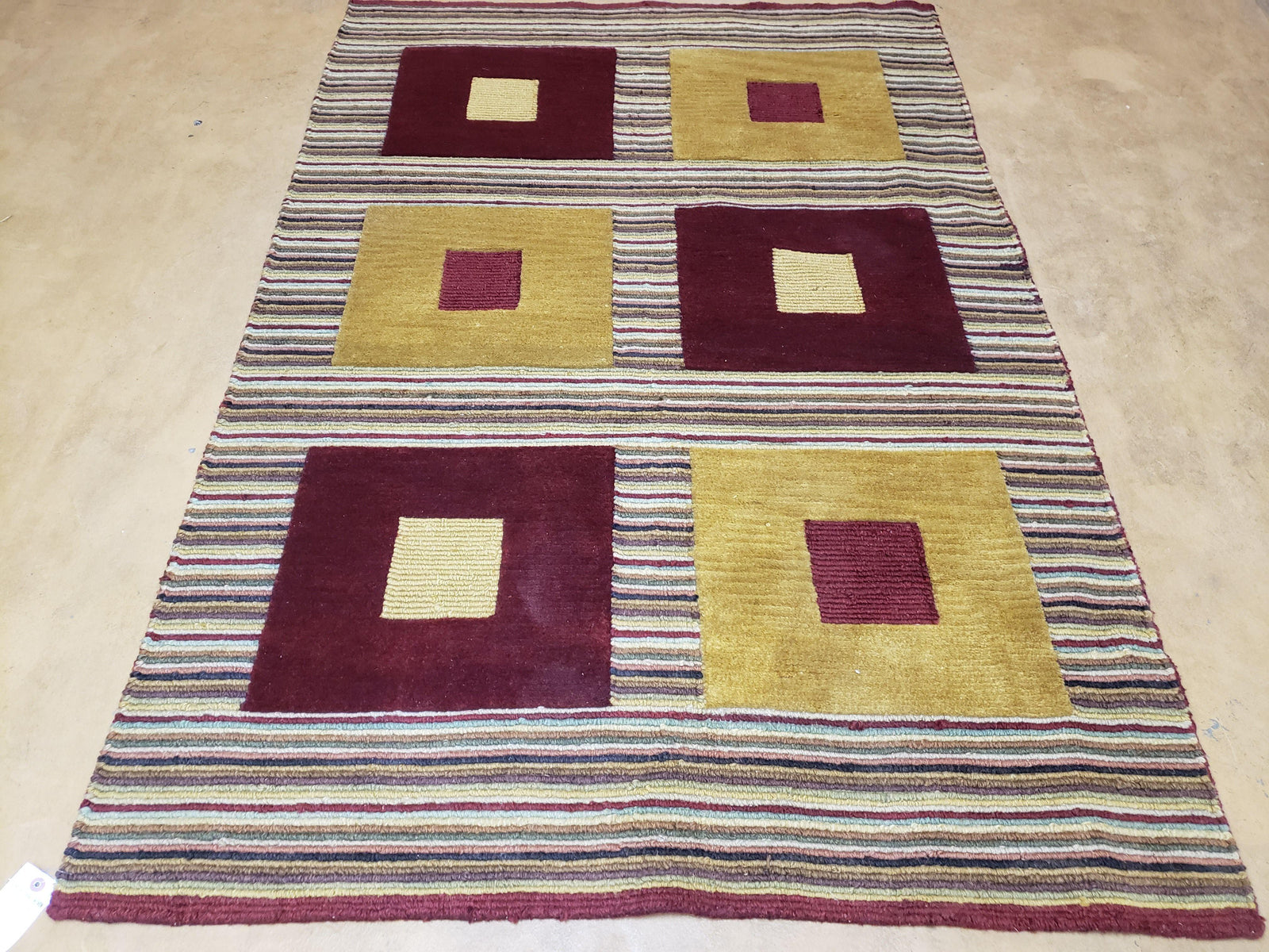 4x6 Colorful Tibetan Kilim Rug Vintage Wool Modern Rug Abstract Design Nice Gold Maroon Multicolor Carpet