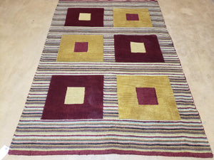 4x6 Colorful Tibetan Kilim Rug Vintage Wool Modern Rug Abstract Design Nice Gold Maroon Multicolor Carpet