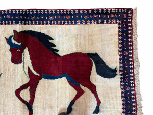 3.5 X 5 Handmade Hand-Knotted Quality Wool Pictorial Brown Horses Animal Rug