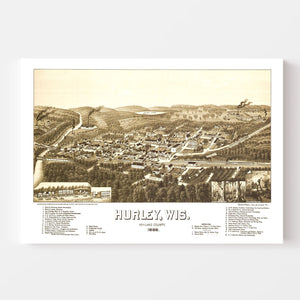 Vintage Map of Hurley, Wisconsin 1886