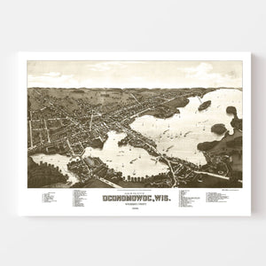 Vintage Map of Oconomowoc, Wisconsin 1885
