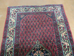 2.5' X 4' Vintage Handmade Indian Amritsar Wool Rug Paisley Design Red