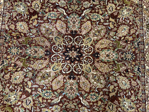 Tree of Life Indian Kashmiri Rug 6x9, Rust Red and Cream, Animal Pictorials, Fine 290 KPSI