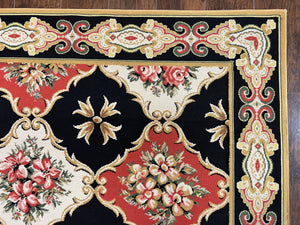 Wide Runner Rug 6x17 ft, Custom Made Vintage Stark Carpet 6 x 17 ft, Red Black Ivory, Corridor Hallway Rug, European Panel Design, Floral