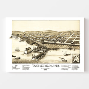 Vintage Map of Washburn, Wisconsin 1886