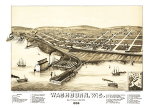 Vintage Map of Washburn, Wisconsin 1886