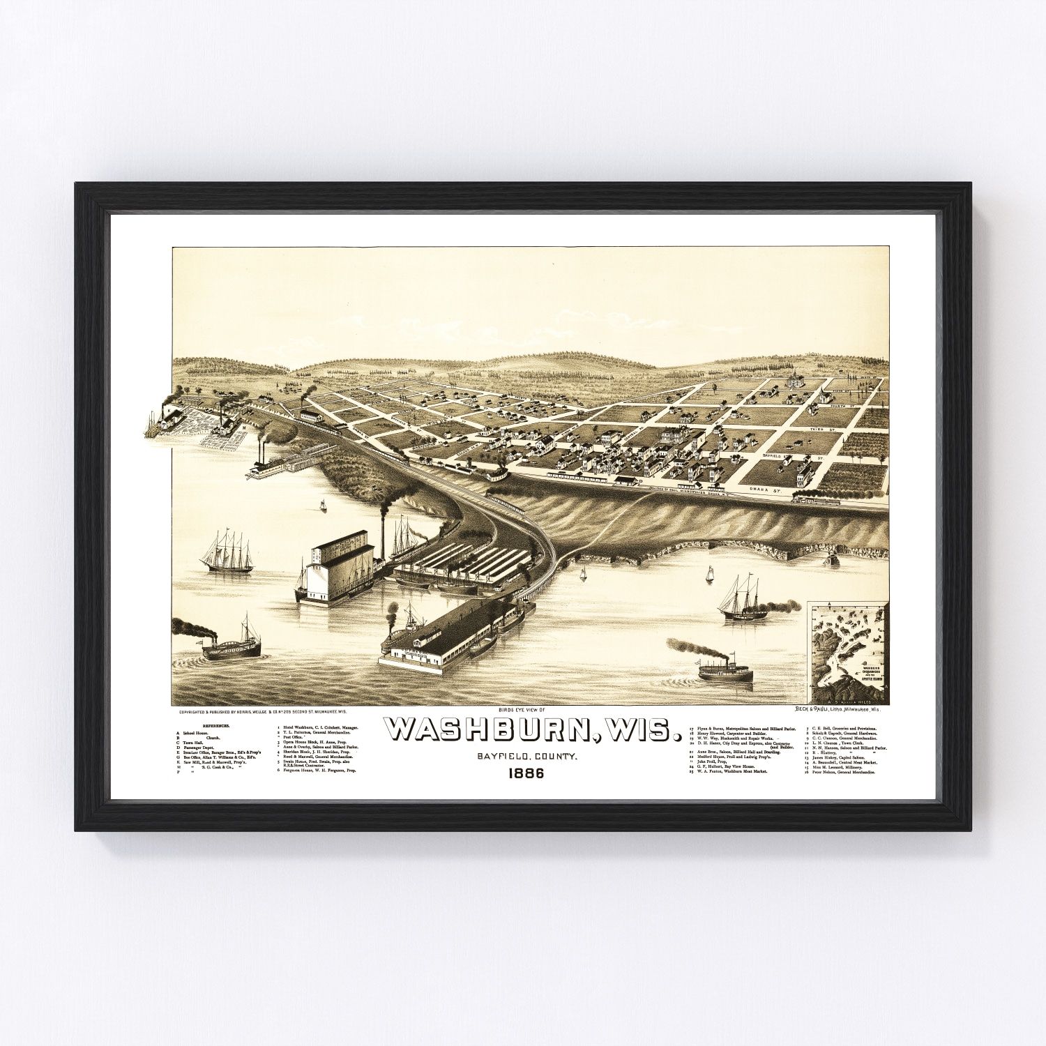 Vintage Map of Washburn, Wisconsin 1886