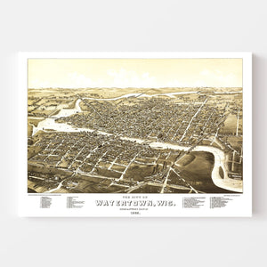 Vintage Map of Watertown, Wisconsin 1885