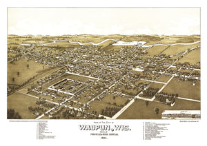 Vintage Map of Waupun, Wisconsin 1885