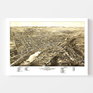 Vintage Map of Waukesha, Wisconsin 1880