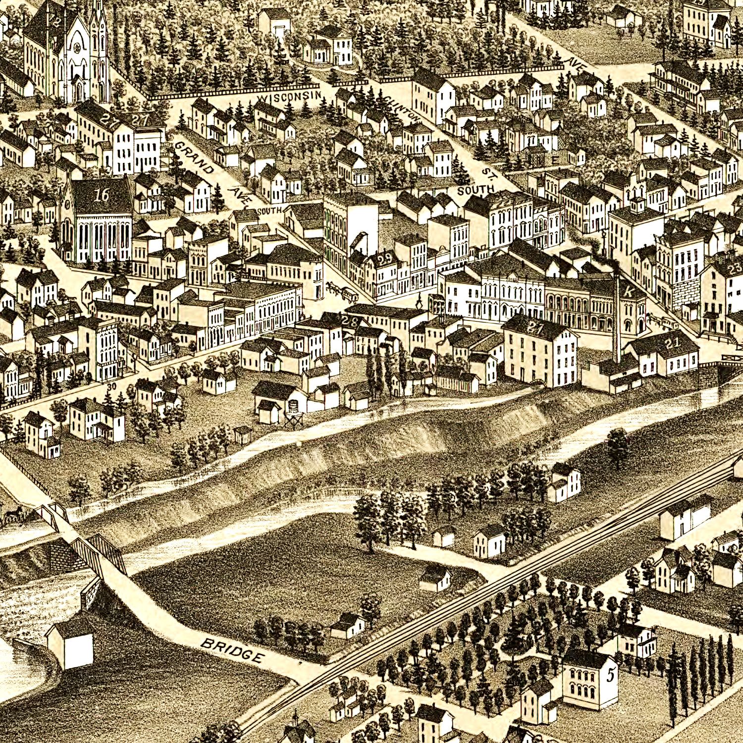 Vintage Map of Waukesha, Wisconsin 1880