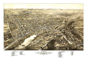 Vintage Map of Waukesha, Wisconsin 1880