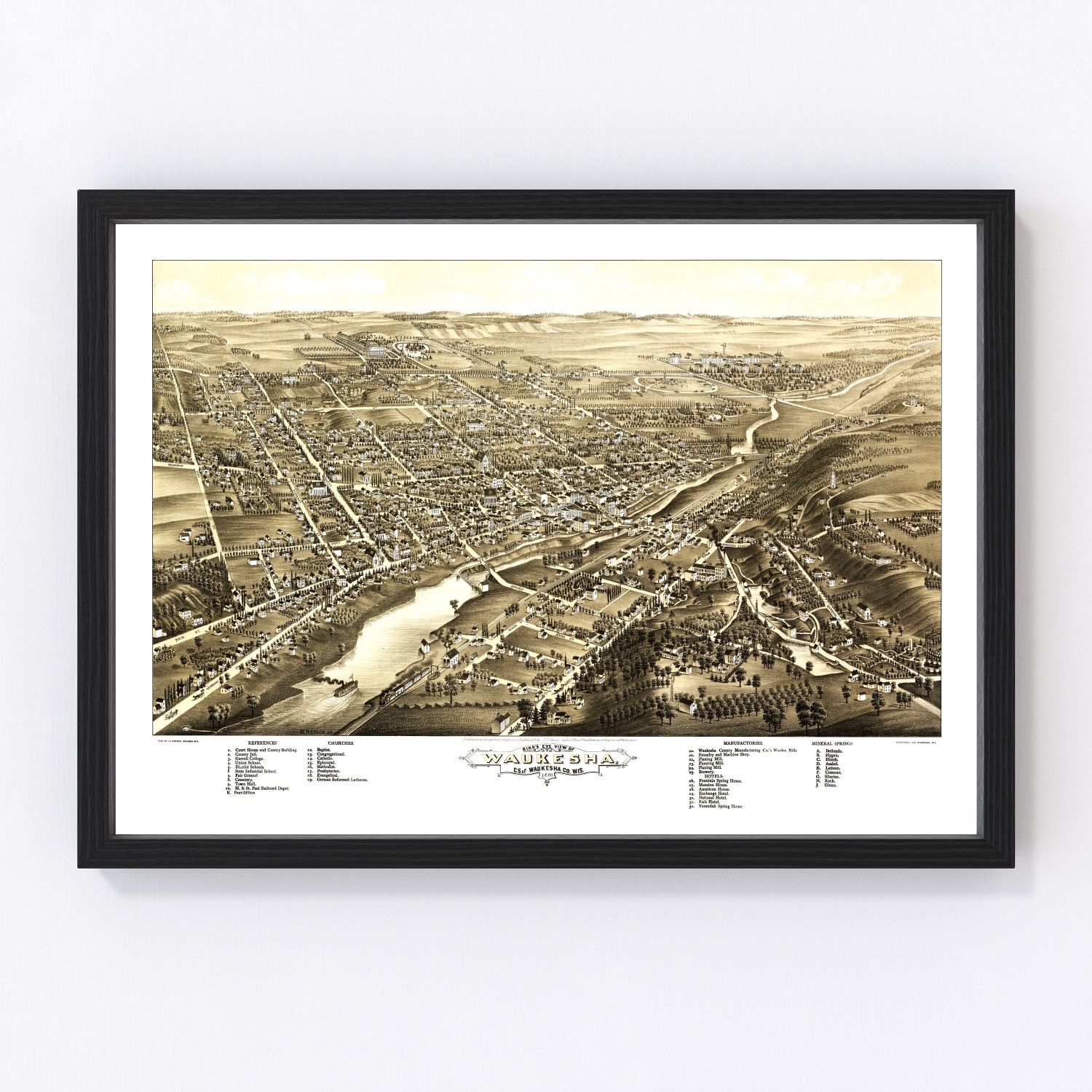 Vintage Map of Waukesha, Wisconsin 1880