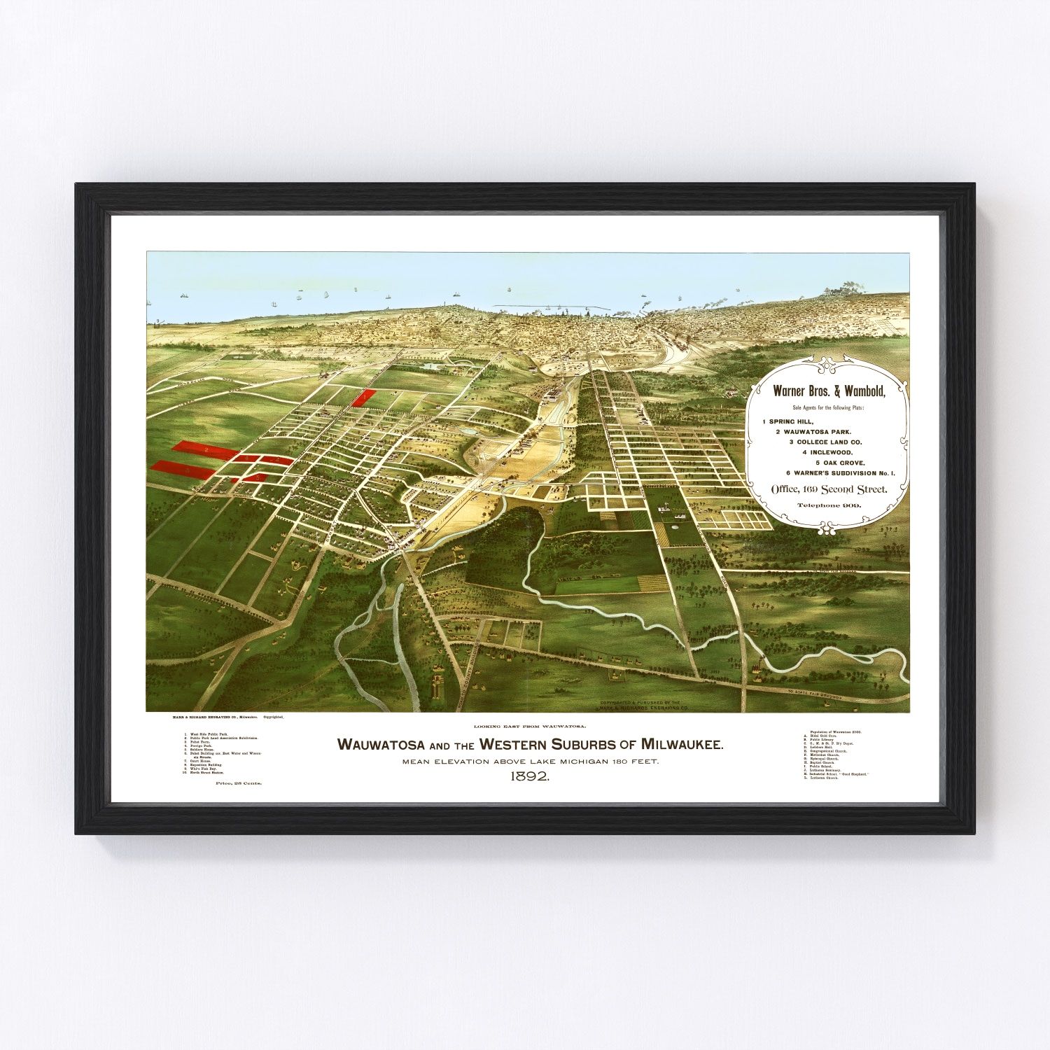 Vintage Map of Wauwatosa, Wisconsin 1892