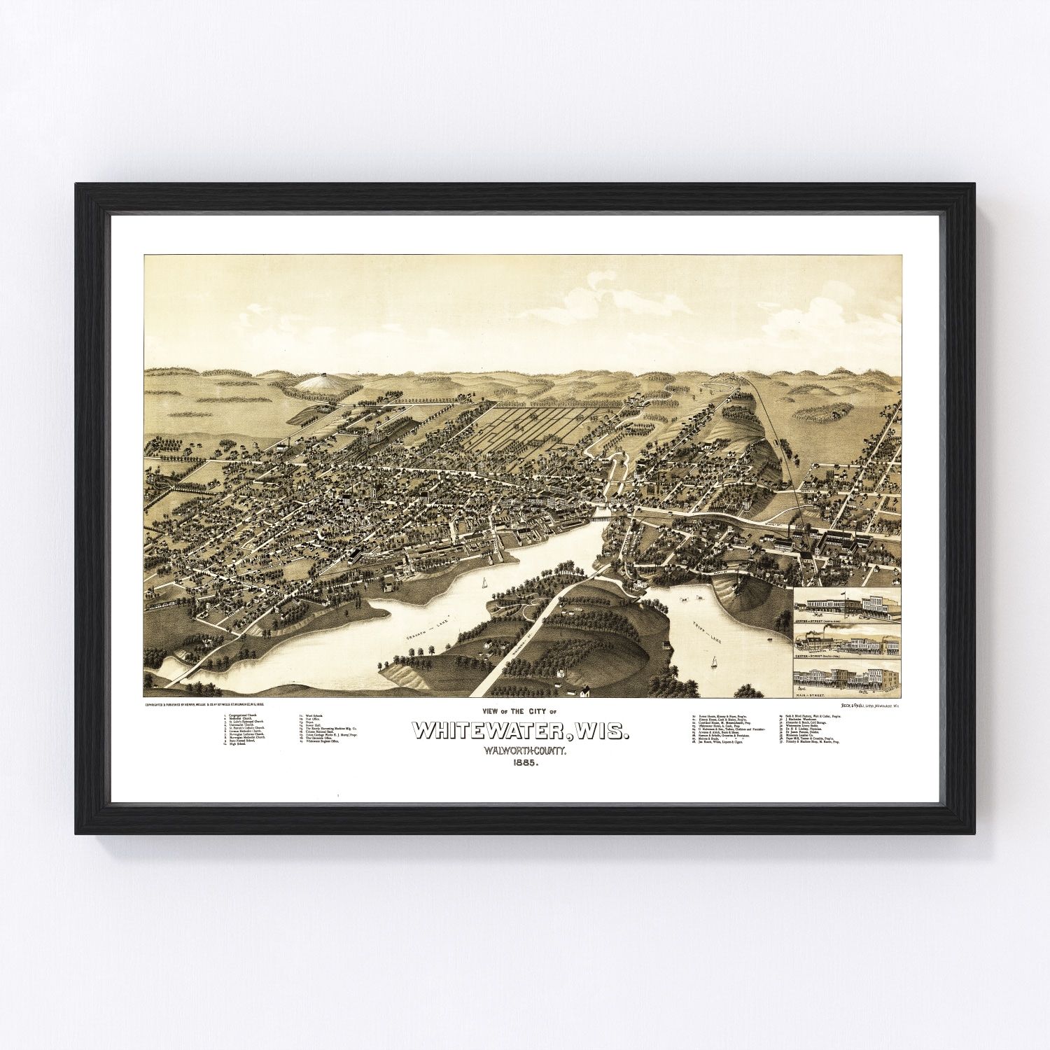 Vintage Map of Whitewater, Wisconsin 1885