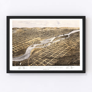 Vintage Map of Minneapolis, Minnesota 1867