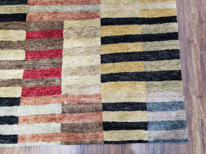 Modern Tibetan Rug 4' x 5' 9", Medium Sized Abstract Handmade Carpet, Hand-Knotted Soft Pile Wool Rug, Multicolor Contemporary Rug, Colorful