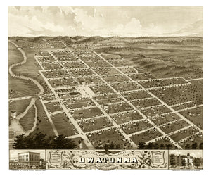 Vintage Map of Owatonna, Minnesota 1870