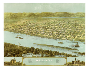 Vintage Map of Winona, Minnesota 1867