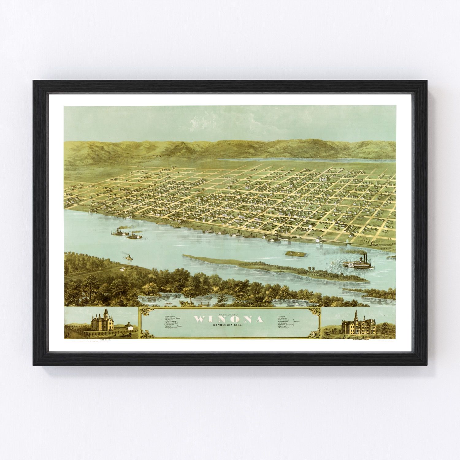 Vintage Map of Winona, Minnesota 1867
