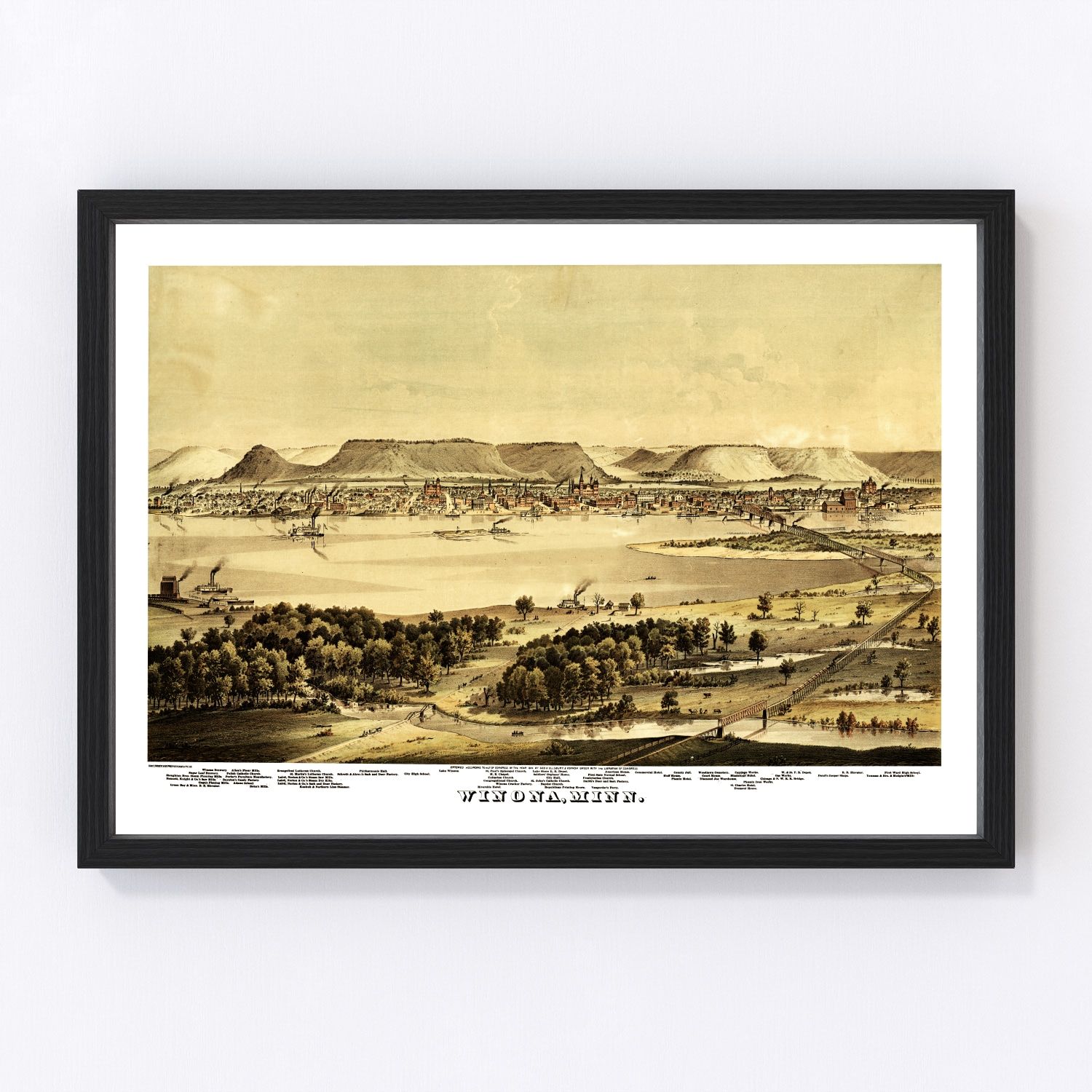 Vintage Map of Winona, Minnesota 1874