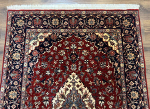 Sino Persian Rug 4x6, Traditional Wool Hand Knotted Carpet, Red Navy Blue, 225 KPSI