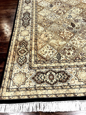 Pak Persian Rug 8x10, Multipanel Kirman Design, Wool Hand Knotted Vintage Carpet, Fine Weave Oriental Rug 8 x 10