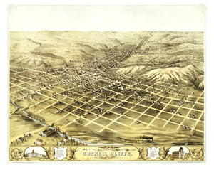 Vintage Map of Council Bluffs, Iowa 1868