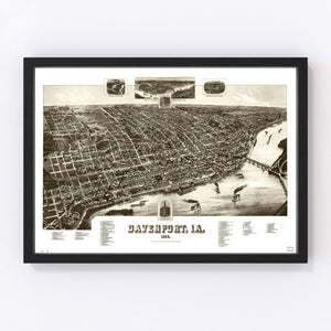 Vintage Map of Davenport, Iowa 1888