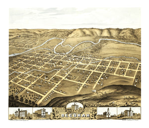 Vintage Map of Decorah, Iowa 1870