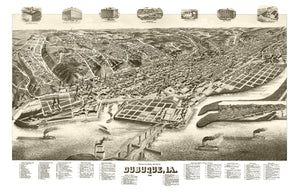 Vintage Map of Dubuque, Iowa 1889