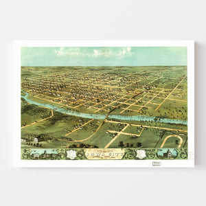 Vintage Map of Iowa City, Iowa 1868