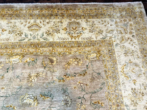 Palace Sized Rug 11x18, Handmade Wool Oversized Persian Carpet 11 x 18 ft, Gray-Taupe, Beige-Cream, Floral, Large Hand Knotted Area Rug