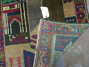 3' X 4' New Vintage Handmade Afghan Balouch Tribal Wool Pictorial Rug # 281