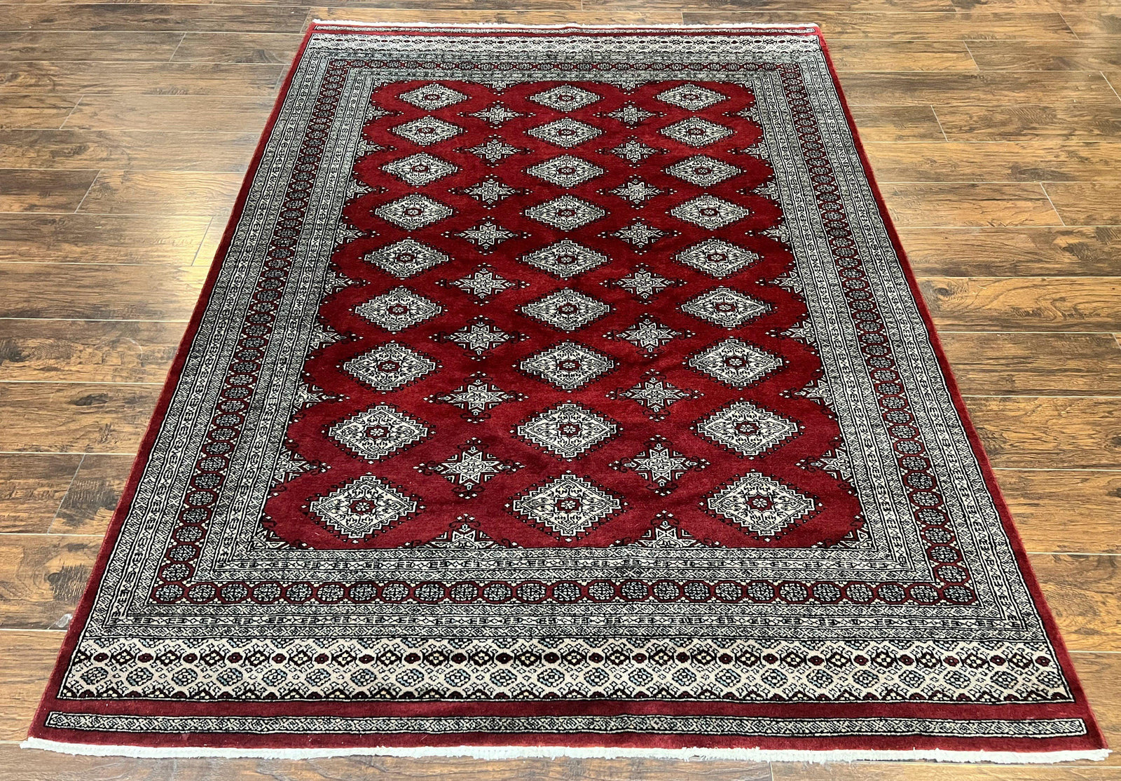 Pakistani Bokhara Rug 6x8, Fine Turkoman Carpet, Wool Handmade Vintage, Red, 6 x 8 Medium Sized Rug, Turkmen Rug