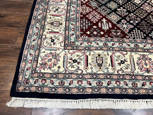 Indo Persian Rug 10x14, Large Wool Hand Knotted Vintage Carpet, Navy Blue & Ivory, 10 x 14 Room Sized Traditional Oriental Rug