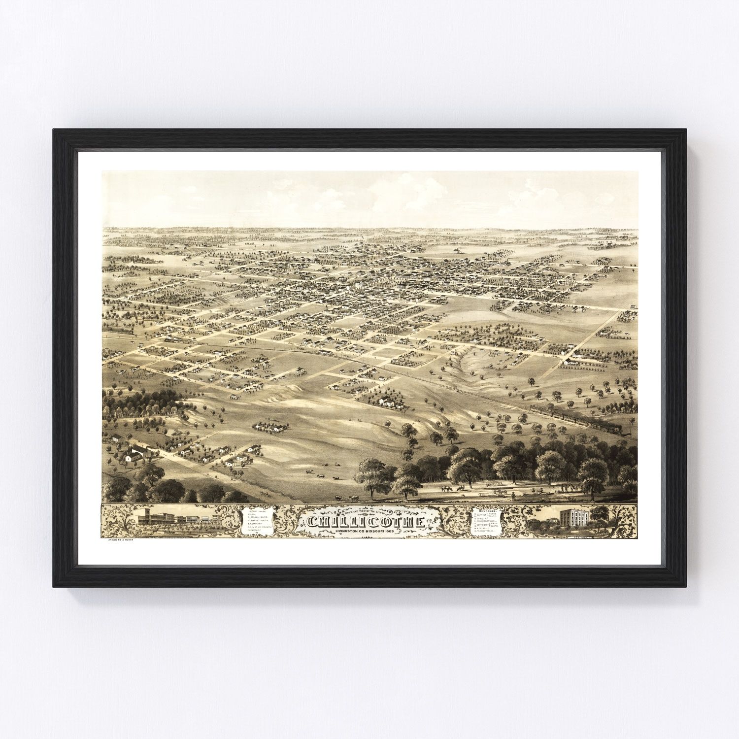 Vintage Map of Chillicothe, Missouri 1869