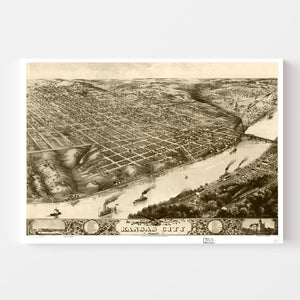 Vintage Map of Kansas City, Missouri 1869