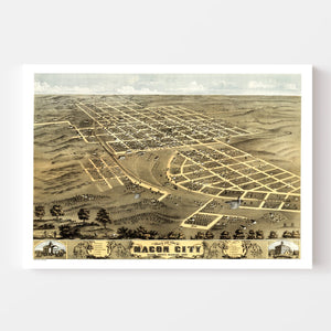 Vintage Map of Macon City, Missouri 1869