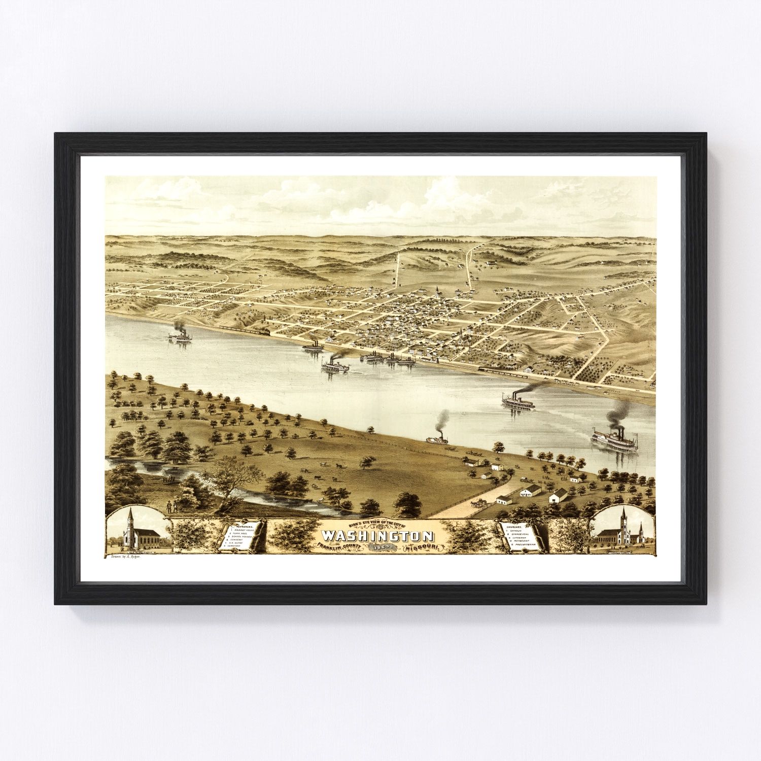 Vintage Map of Washington, Missouri 1869