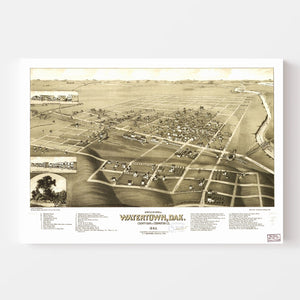 Vintage Map of Watertown, South Dakota 1883