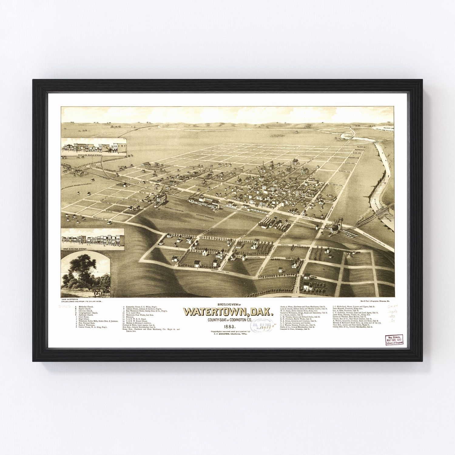 Vintage Map of Watertown, South Dakota 1883