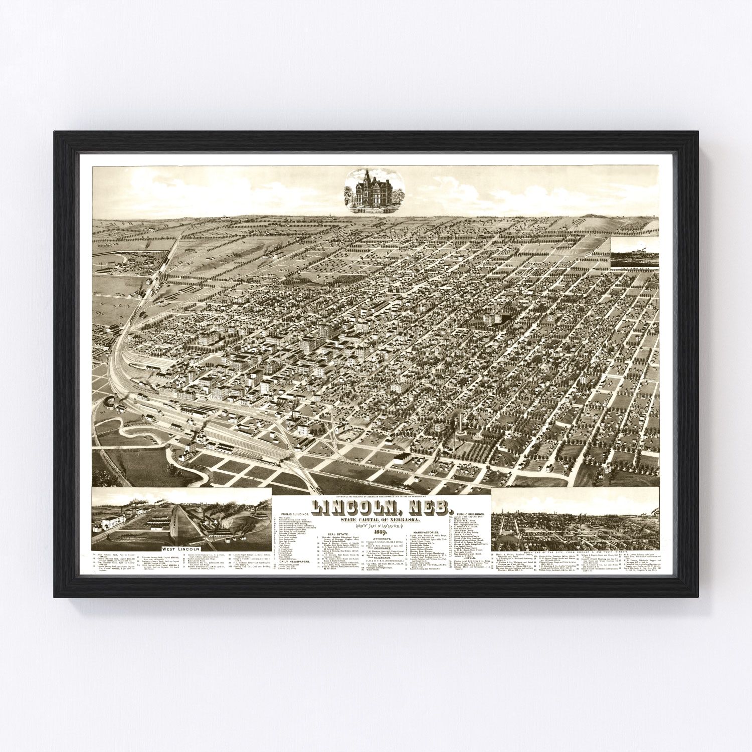 Vintage Map of Lincoln, Nebraska 1889