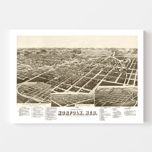 Vintage Map of Norfolk, Nebraska 1889