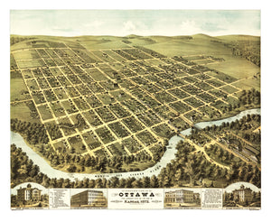 Vintage Map of Ottawa, Kansas 1872