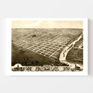 Vintage Map of Topeka, Kansas 1869