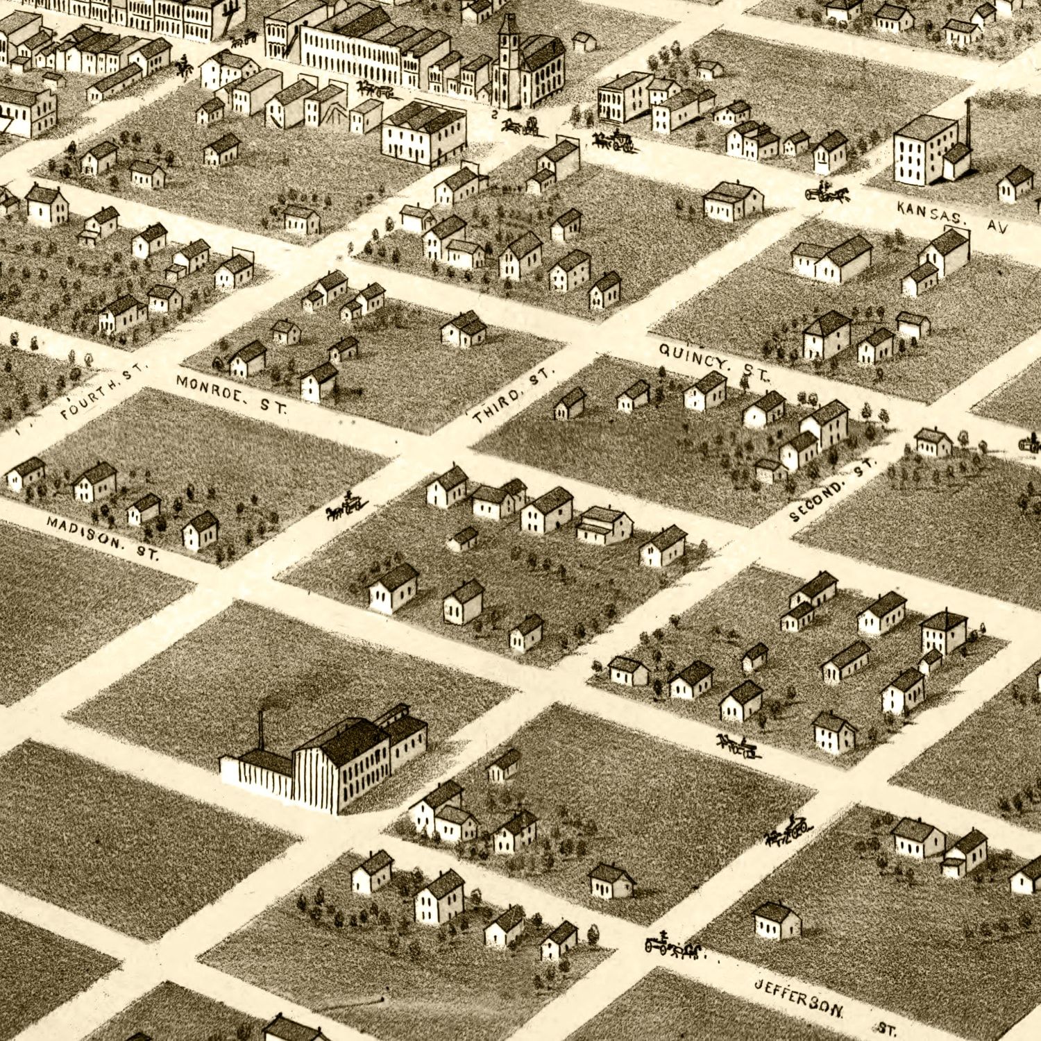 Vintage Map of Topeka, Kansas 1869