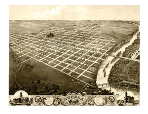 Vintage Map of Topeka, Kansas 1869