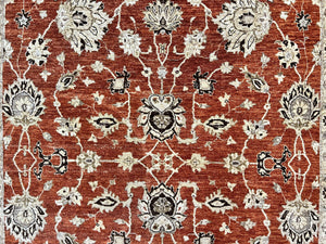 Pakistani Oriental Rug 6x9, Red, Floral Allover, Handmade Wool Rug, Peshawar Chobi Rug, Pak Persian Carpet 6 x 9